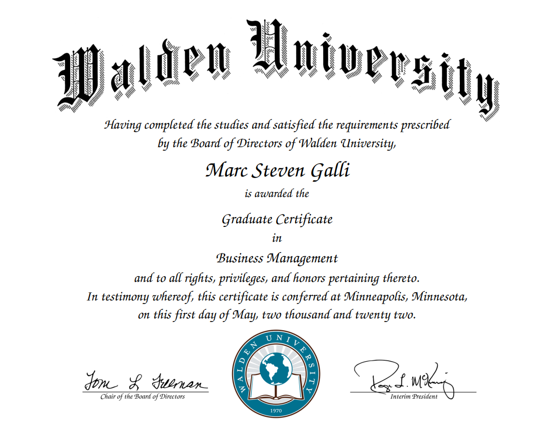 Marc Galli Graduate Certificate In Business Management Walden University